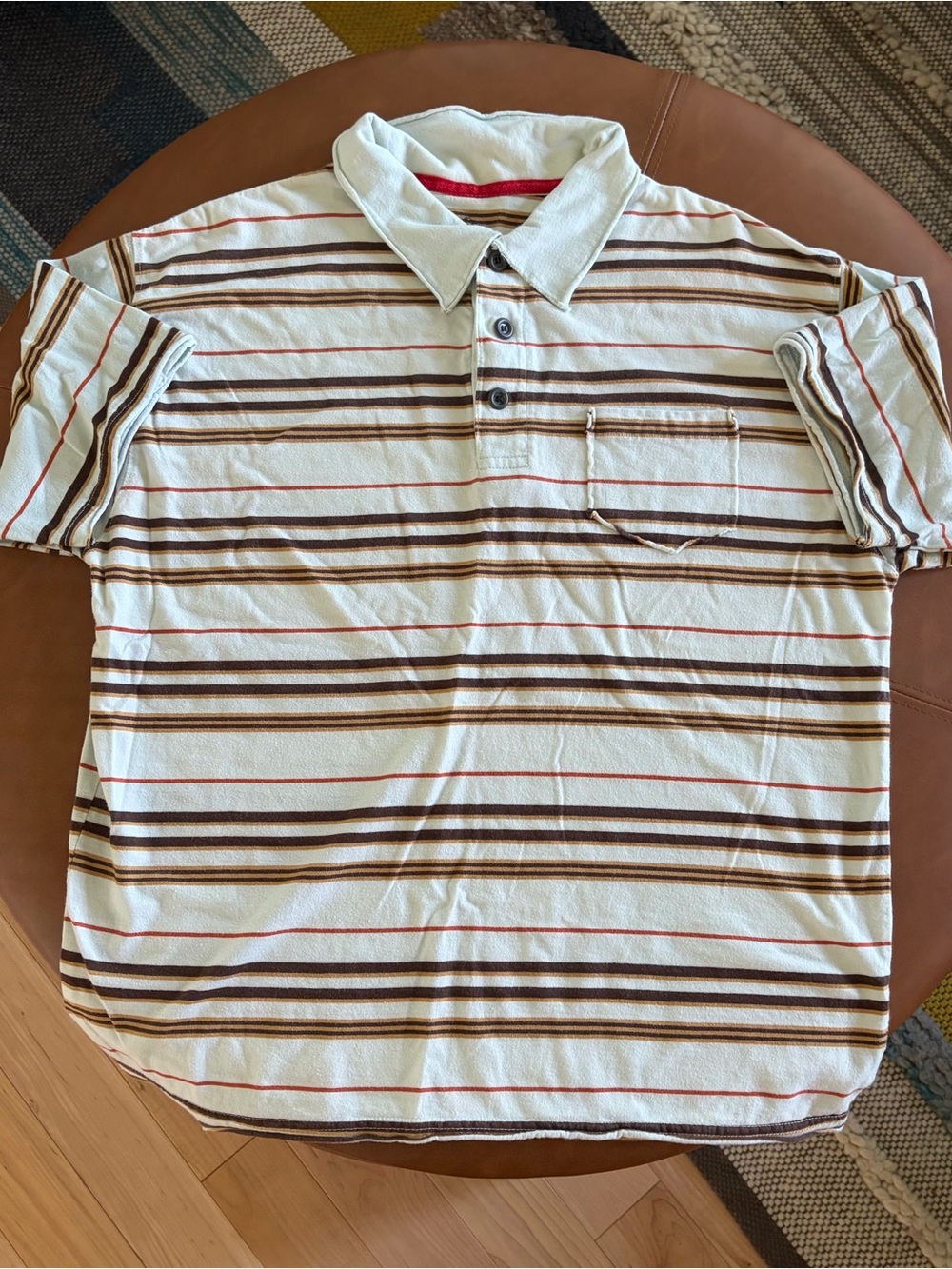 Men's Striped Polo Shirt - Cream with Stripes Dragon 🐉 on back size large